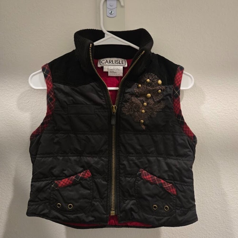 Carlisle Vest Jacket Size 4 US black red flannel Women